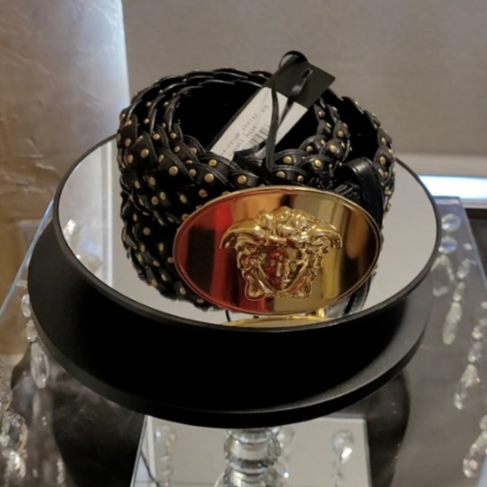 Versace Medusa Medallion Black and Gold Braided Studded Belt. Rare Find 85/34 - Picture 3 of 17